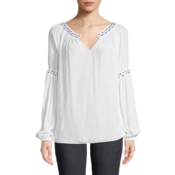 Ramy Brook Wyatt Studded Detail Top Size Small S Ivory Semi Sheer - Picture 1 of 7